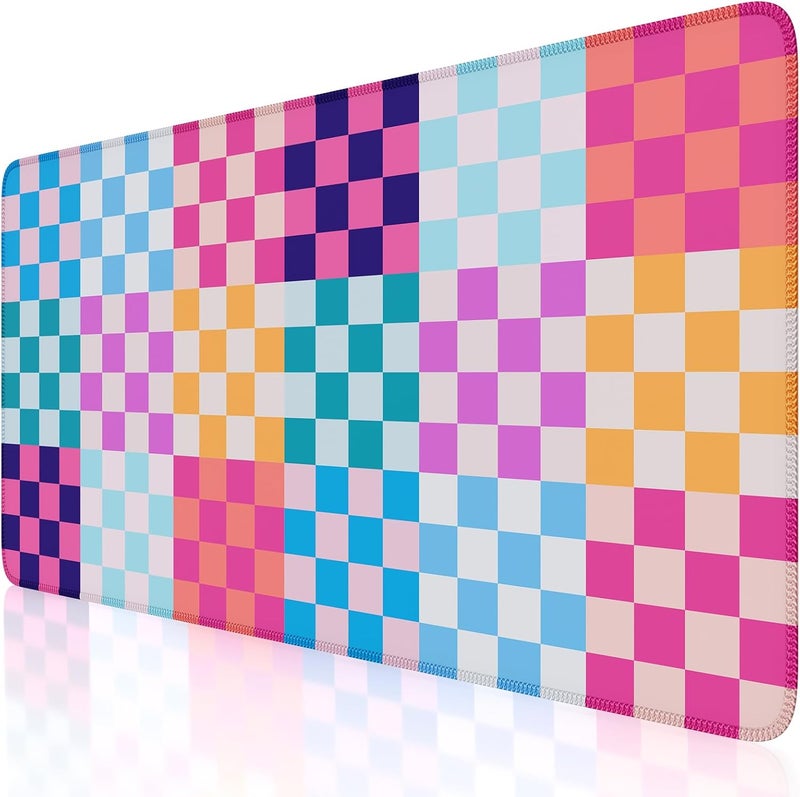 iCasso Desk Matt for Desktop, Cute Desk Pad Mat, XXL Large Mouse Pad, Anti-Slip Big Mousepad with Stitched Edges, Keyboard Pad Mouse Mat for Computer(Colour Checkered) - Image 1
